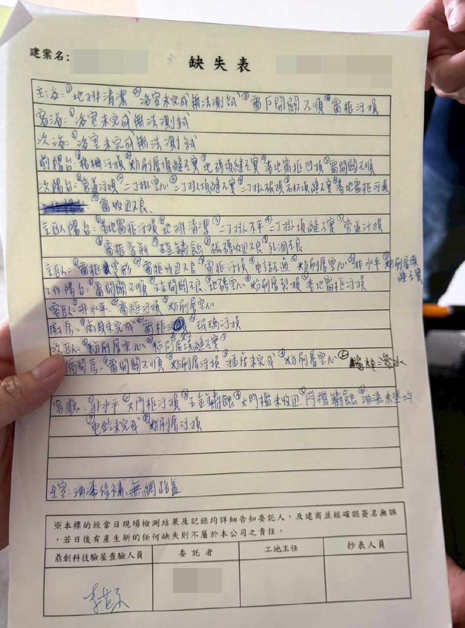 現場手抄的缺失表