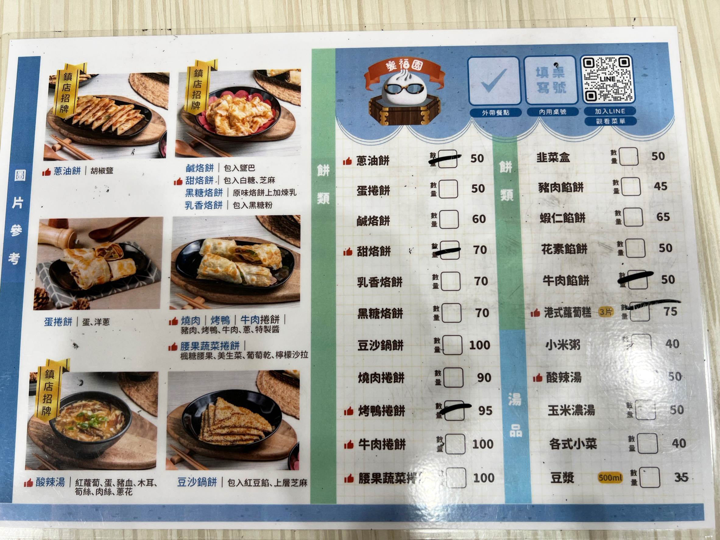 菜單上的價格